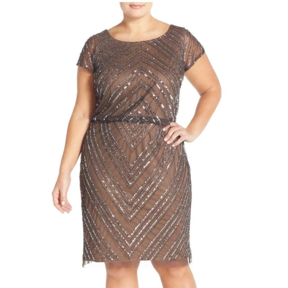 Adrianna Papell Beaded Blouson Cocktail Dress